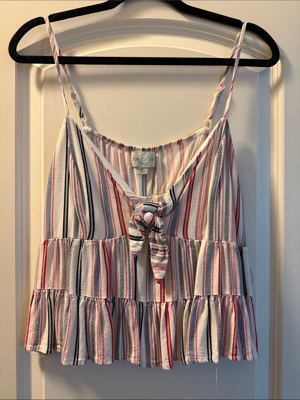 Red Stripe Tie-Front Tank Top